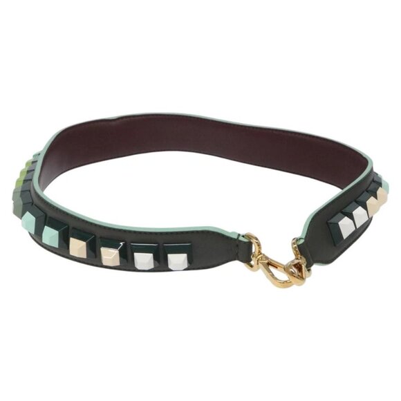 FENDI Shoulder Strap Leather Green Gold Auth - Picture 1 of 10